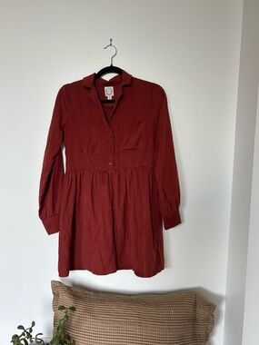 Blue Rain Rust Red Long Sleeve Mini Dress